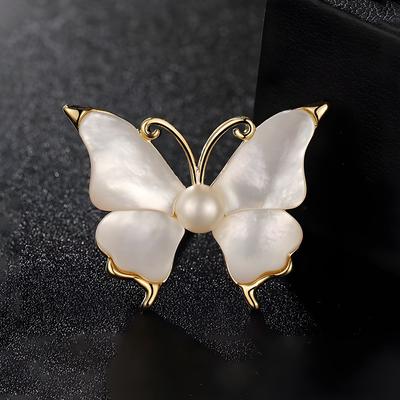 Retro Imitationsperlmutt Schmetterlingsbrosche, Feminin, Luxuriöses und Hochwertiges Gefühl, Schlichte Brosche mit Ausschnitt
