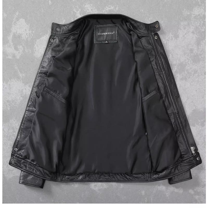 Chinese Size Men Leather Jacket Genuine Cowhide Black Autumn