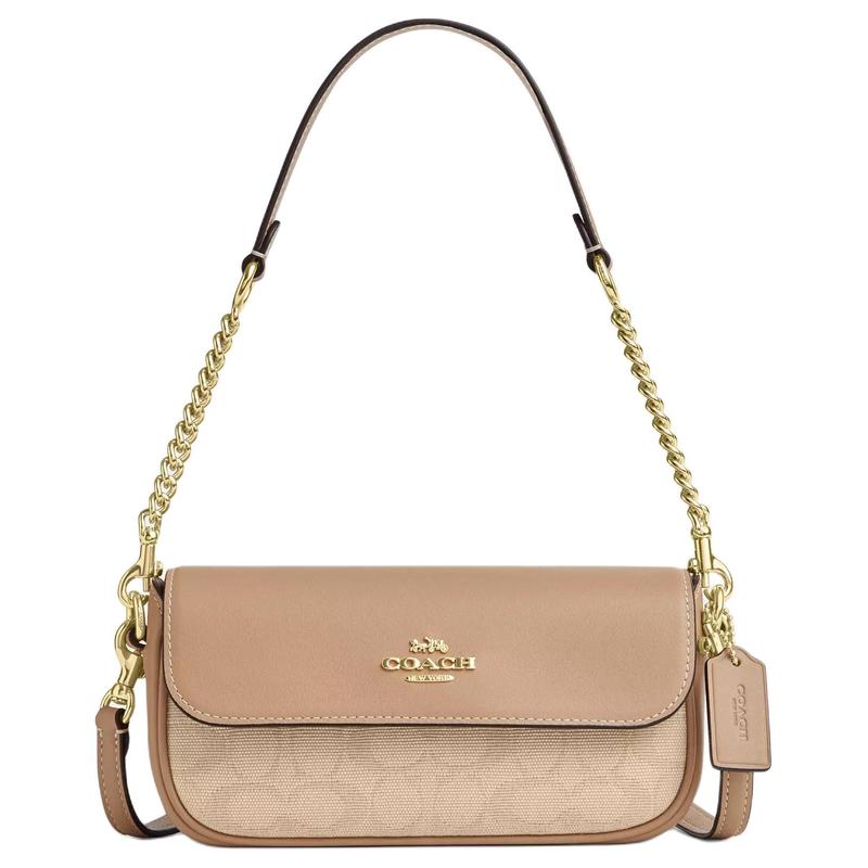 Coach Hailey 20 Signature Print Coated Canvas and Leather Shoulder Bag Small Women's Natural Color and Brown