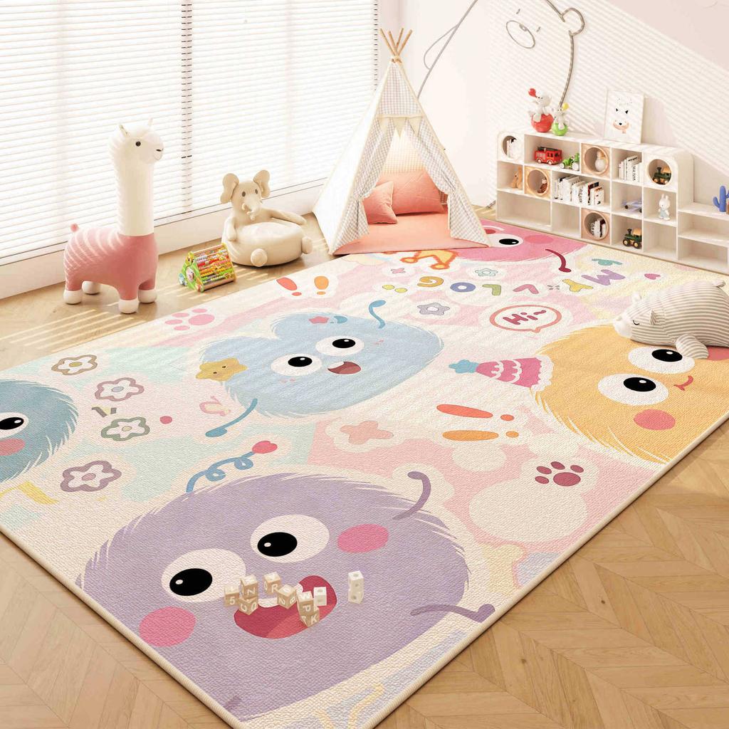 Cute Pom-pom Print Carpet Childlike Theme Home Decor Rug for Children's Reading Area Living Room Balcony Etc Cartoon Decor Mat