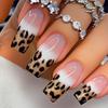 Medium Square Press On Nails for Women, Sparkly Glitter Ombre French Tip Leopard Print Reusable Artificial False Nails DIY Manicure 24Pcs