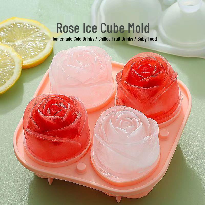Four-Grid Rose Ice Cube Mold - Creative Whiskey Ice Tray Small (4 Roses)