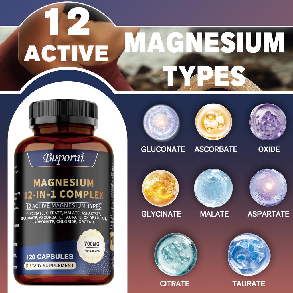 Complex Magnesium Capsules, 700mg Per Serving, a Blend of Various Magnesium Compounds, Adult Supplement, All-natural.