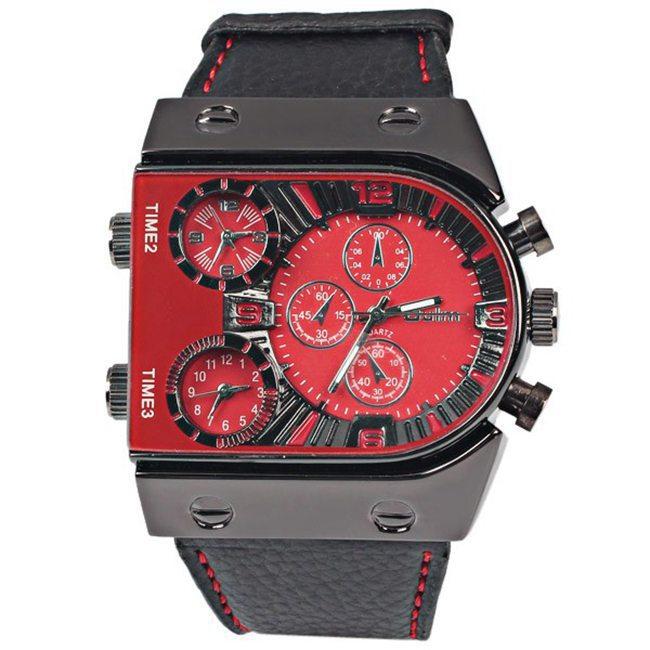 European And American Oulm Oulei Personalized Men'S Belt Casual Business Watch Three Places Time Large Dial Watch