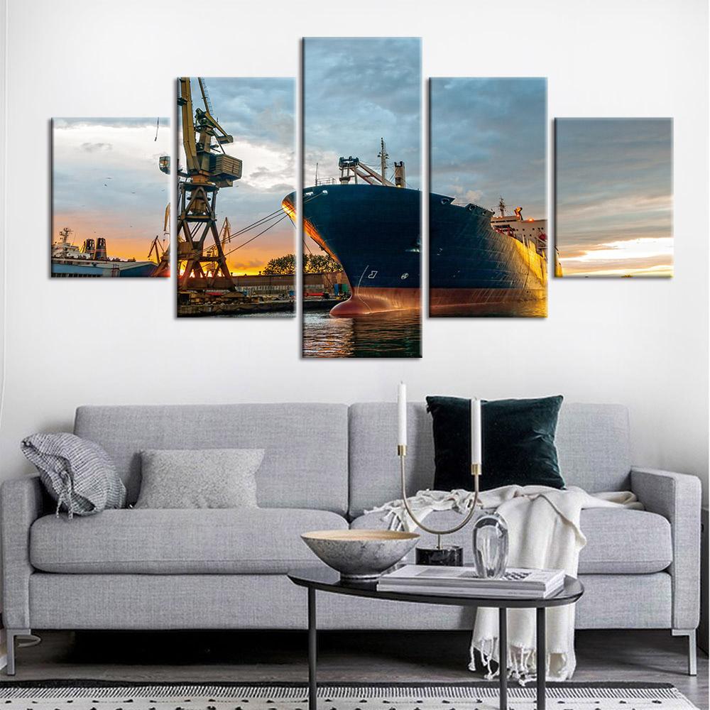 Wall Art Canvas Painting Frame Pictures Home Decor 5 Panel Transportation Boat HD Printed Modern Room Modular Decoration Poster No Frame