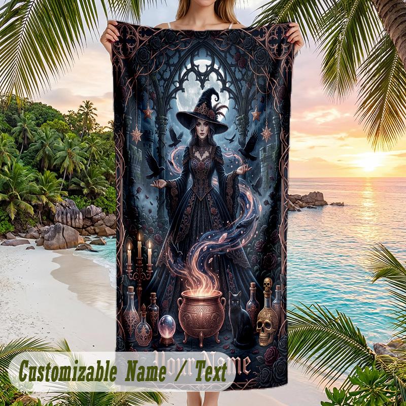 Witchcraft Theme Beach Towel Personalized Custom Name & Text Soft Quick Dry Beach Towel for Swimming Travel