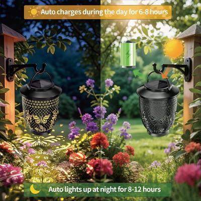 Solar Outdoor Butterfly Projection Light Waterproof Solar Hanging Lantern LED Atmosphere Lighting Courtyard Garden Lawn Decor