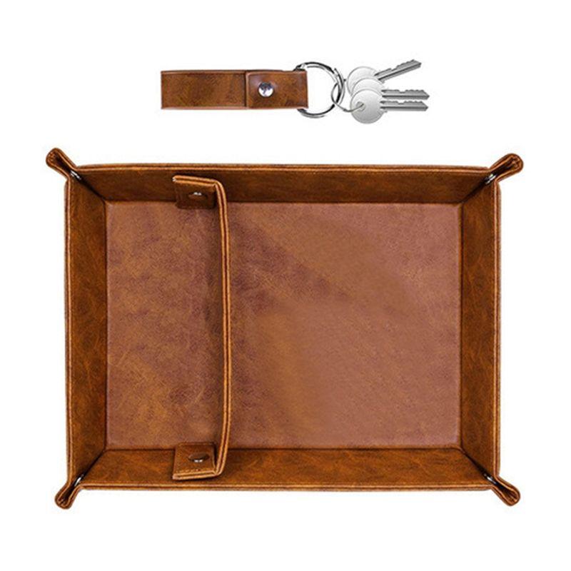 

AEE2-PU Leather Valet Tray For Men - Nightstand Organizer With Dividers, Ideal For Desk, Bathroom & Bedside Storage коричневый