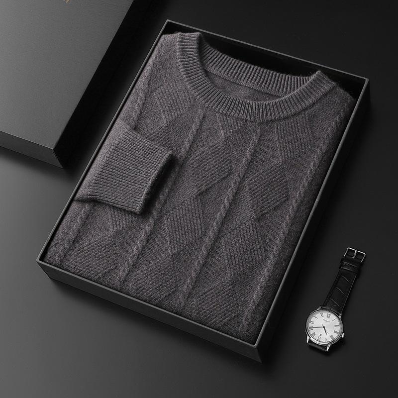 

Мужской утолщенный свитер с круглым вырезом из чистого кашемира - Теплый шерстяной вязаный пуловер для осени и зимы Extra Large