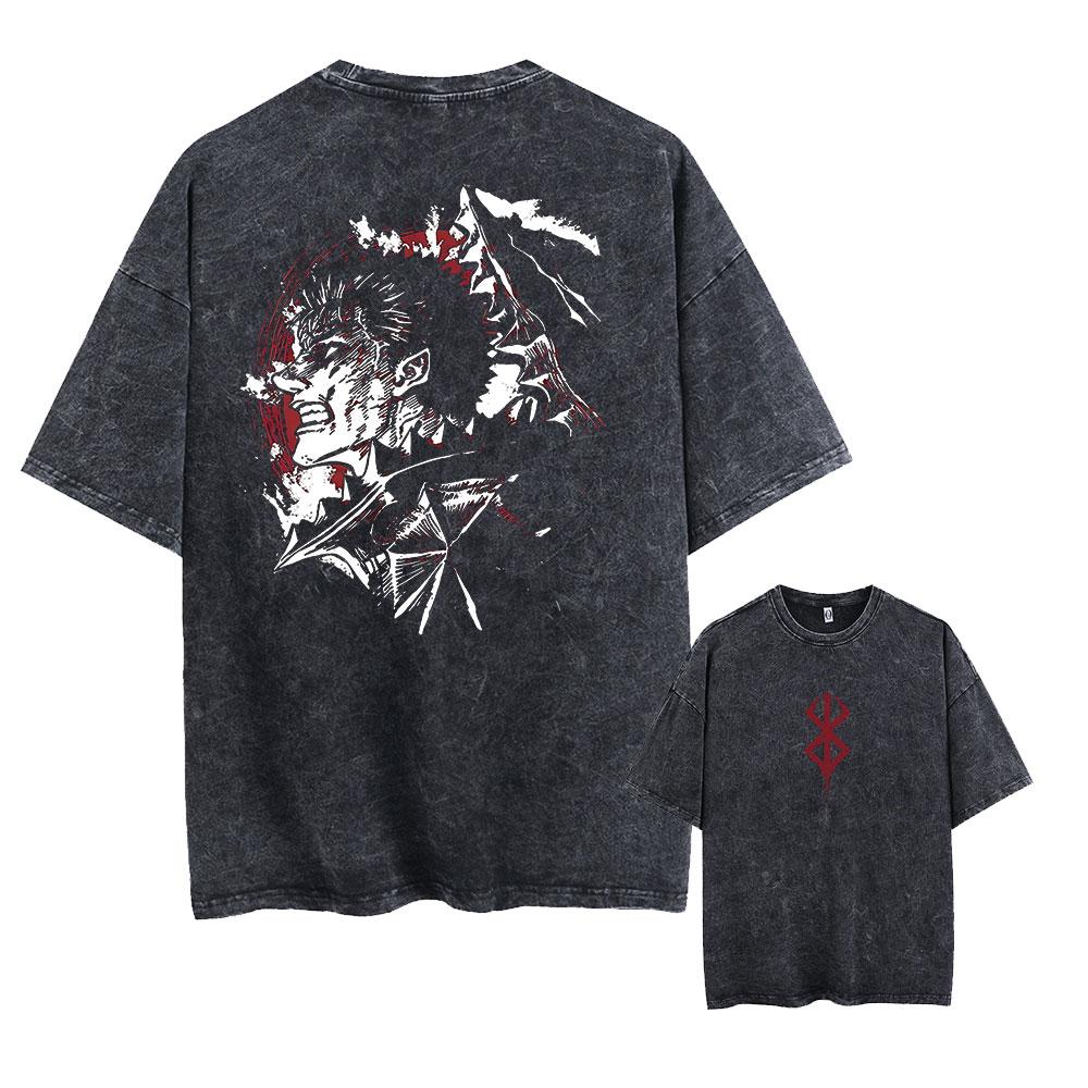 

Вінтажний washed футболка з аніме принтом Harajuku Streetwear Графічна футболка Літній топ з коротким рукавом Бавовняна футболка для жінок чоловіків 2XL