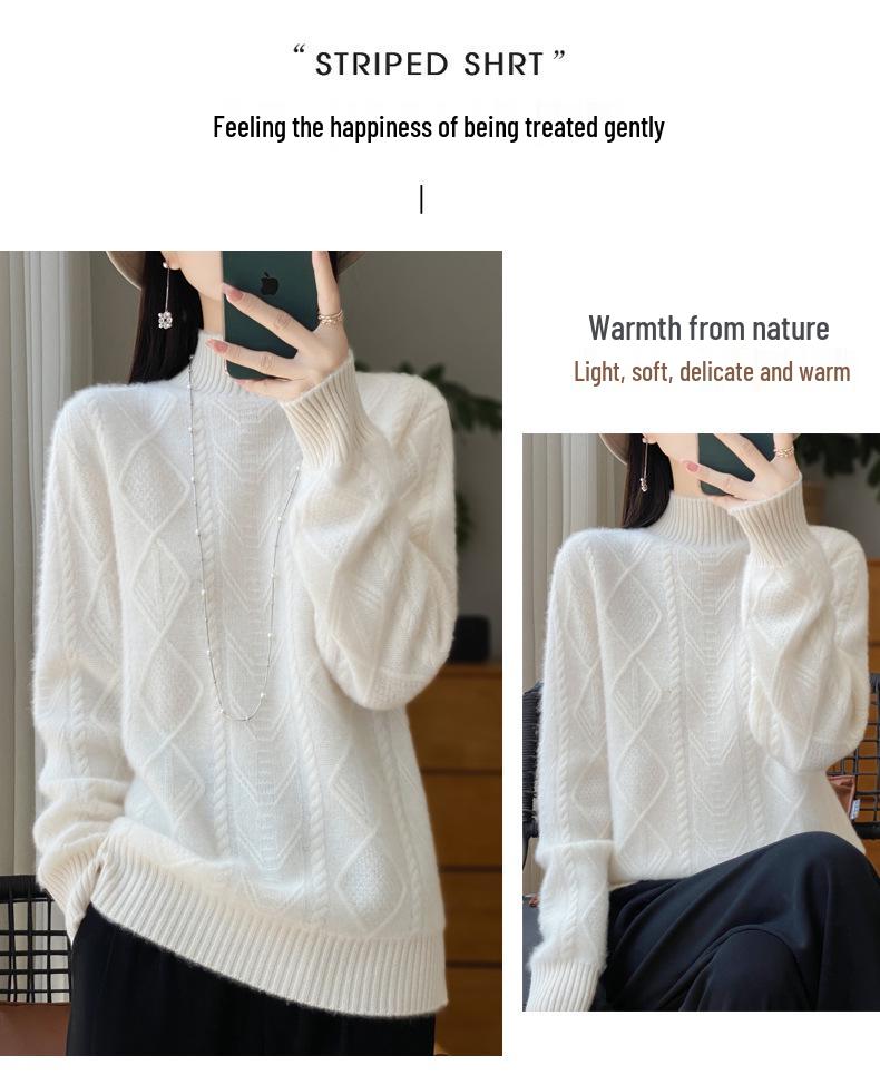 Autumn/Winter 2025 Women's Trendy Plus Size Wool Knit Half-High Neck Base Layer Sweater