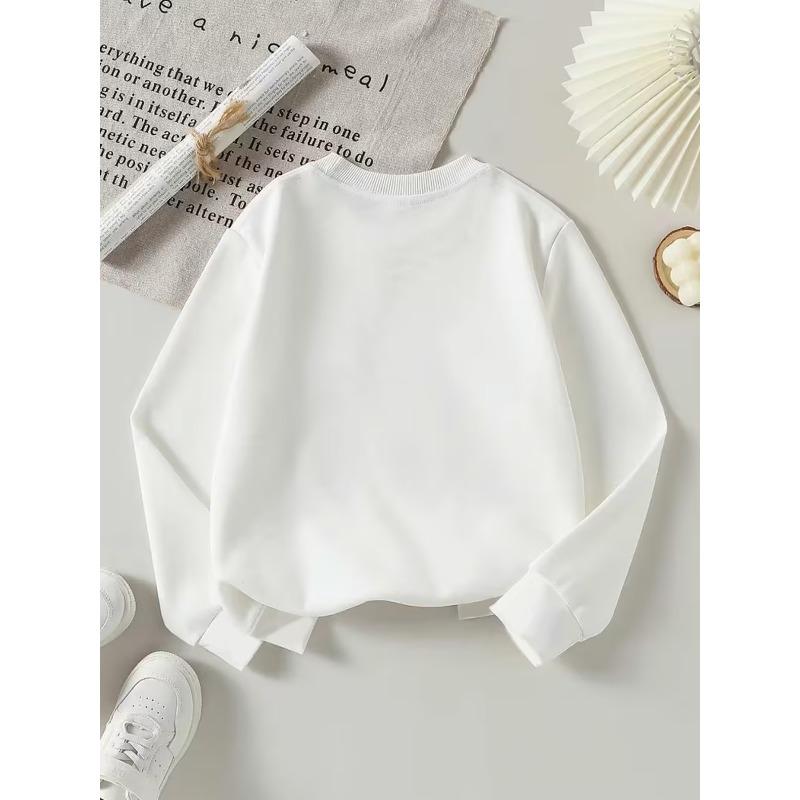 European sizes Kids' Stylish Cartoon Heart Letter Capybara Drinking Milk Tea Pattern Print Round Neck Sweatshirt, Suitable for Outings