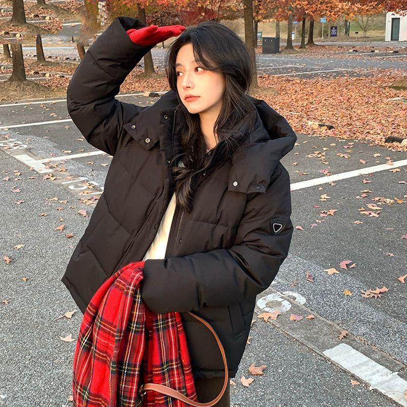 Winter Short Down Jacket Women Loose Fit Thickened Warm Puffer Coat Casual Parka