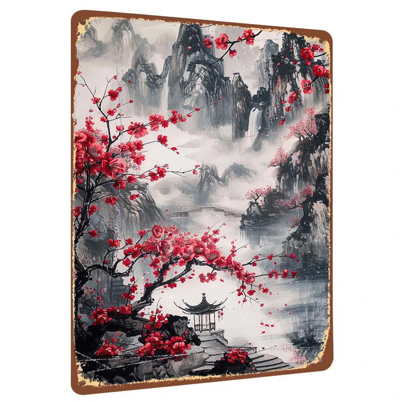 

Chinese Style Landscape Plum Blossom Metal Iron Painting Living Room Wall Art Decor 20x30cm（7.8x11.8inch）