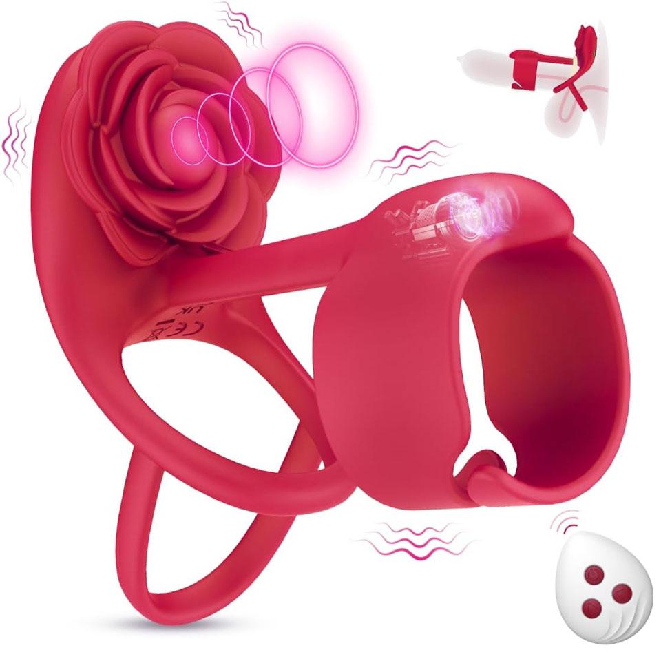 3 In 1 Vibrating Penis Ring Penis Holster with Rose, Couples Adult Sex Toys for Men Women with G-Spot Clitoral Vibrator