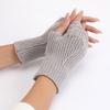 Half Finger Winter Wool Gloves Hollow Out Crochet Flower Mittens Cute Fingerless Gloves  Girls