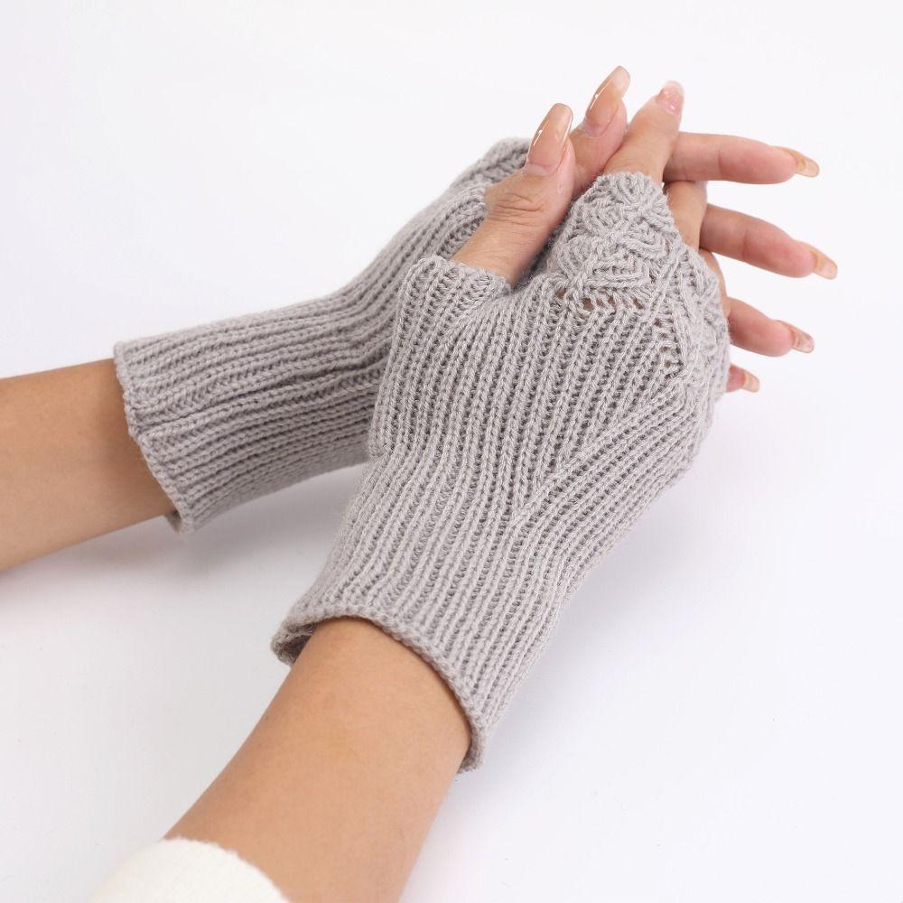 Half Finger Winter Wool Gloves Hollow Out Crochet Flower Mittens Cute Fingerless Gloves Girls