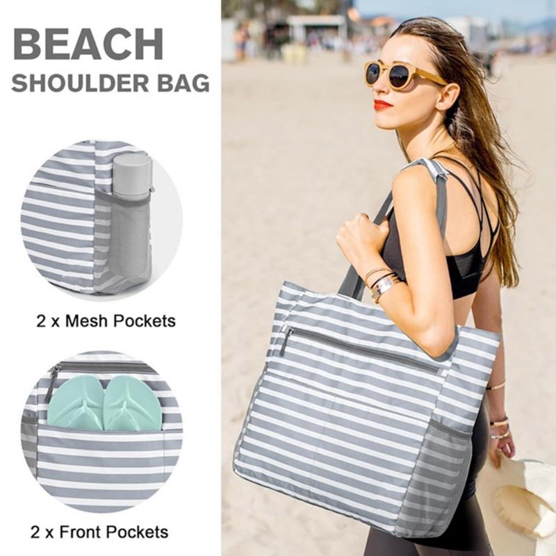 Spacious Water Resistant Foldable Sand Resistant Beach Bag Compact Design For Family Gatherings And Vacation Trip