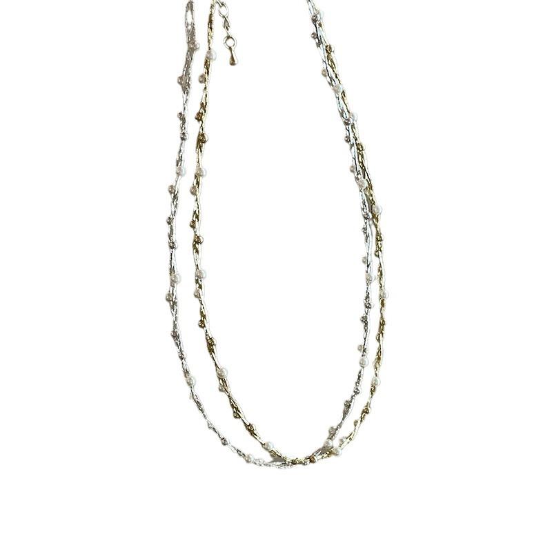 Vintage High-End Perle Metall Gewebt Wickel Halskette Damen Nische Einzigartige Persönlichkeit Mode Halskette Schlüsselbeinkette