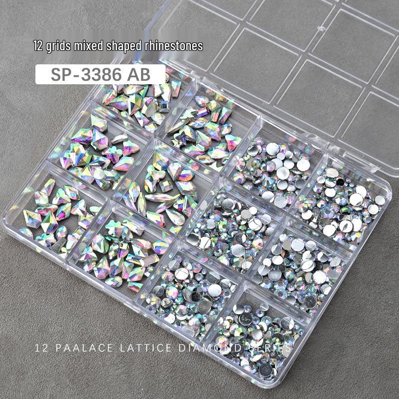 

Украшения для ногтей: 12 ячеек смешанных неправильных стразов и смоляных бриллиантов