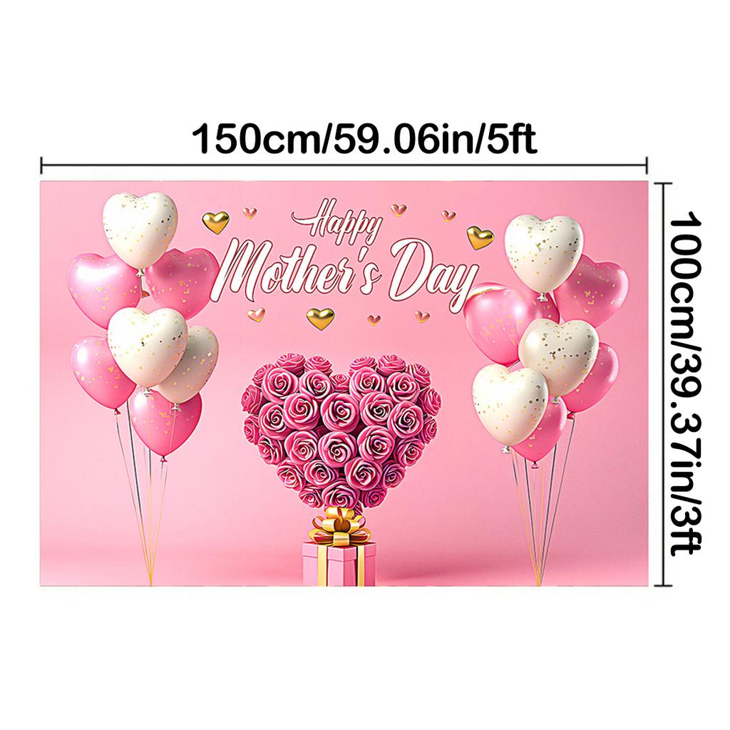 Happy Mother's Day Backdrop for Photography Love Heart Pink Balloons Floral Flower Mother's Party Decor Background Photo Studio