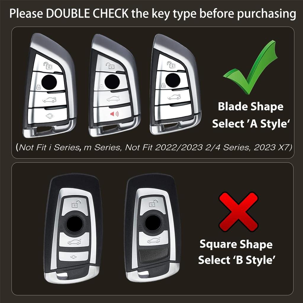 OLLEN  Leather No Screws Key Fob Cover Fit for BMW 5 6 7 Series X1 X2 X3 X5 X6 GT Series etc, Blade Shape, Brown