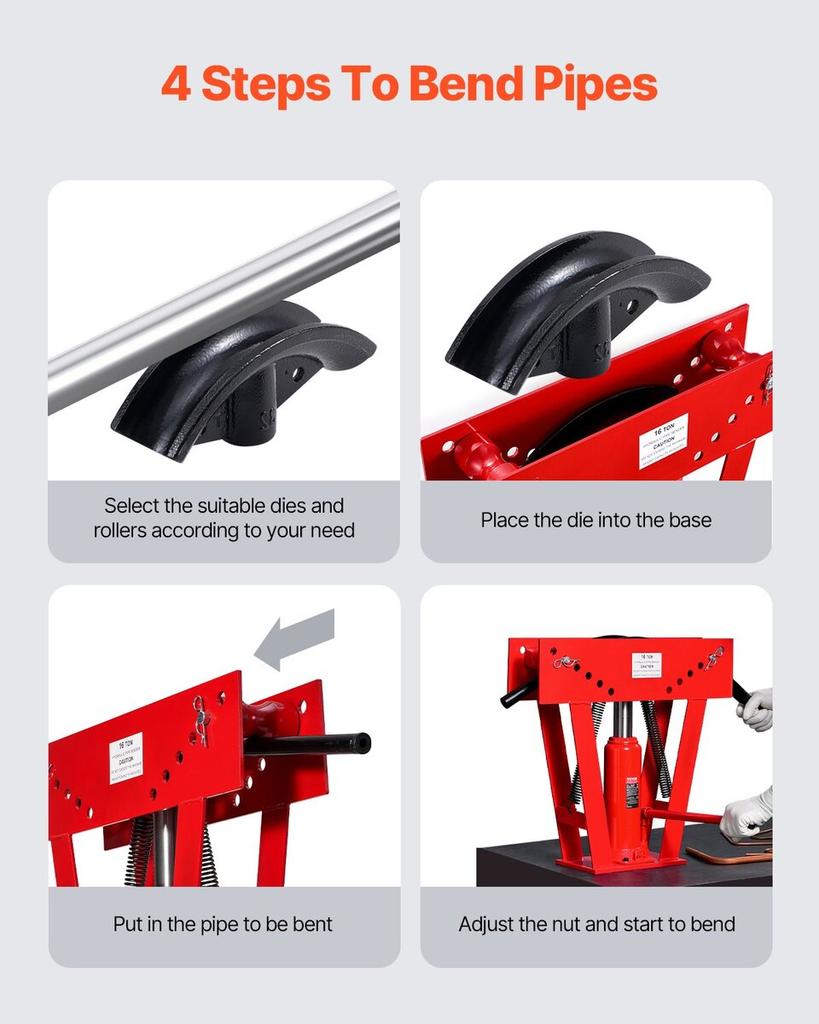 Hydraulic Pipe Bender, 16 Ton Manual Pipe Bending Tool with 8 Dies