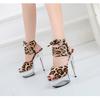 190 Series 14.5cm Heel 4.5cm Platform Sexy Leopard Print Stiletto Sandals Transparent Crystal Shoes Leopad Sandals LFD