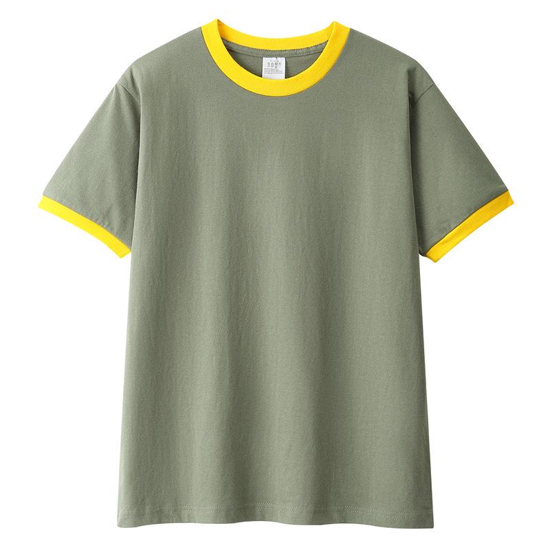 

Unisex Loose Fit Color Block Pure Cotton Short Sleeve T-Shirt, Casual and Versatile with Round Neck Design. Small