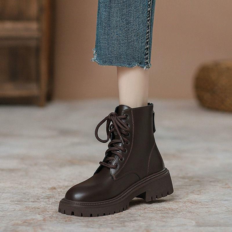 Botins Martin Femininos de Sola Macia, Estilo Britânico 2025, Plataforma Petite, Aumentam a Altura para Outono/Inverno