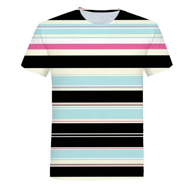 Summer 3D T Shirt Print Short Sleeve Striped Print Men T Shirt O Neck Men Harajuku XS-6XL