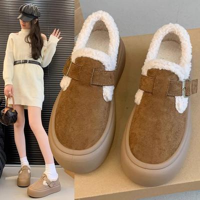 New Thick-soled, Height-increasing, Fleece, Warm, Round-toed, One-foot Woolen and Cotton Shoes