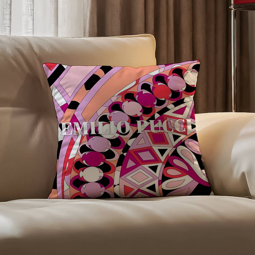E-Emilio P-Pucci Logo Fashion Pillow Case Anti-dustmite Pillowcase Invisible Zipper Silky Short Plush Sofa Cushion Cover