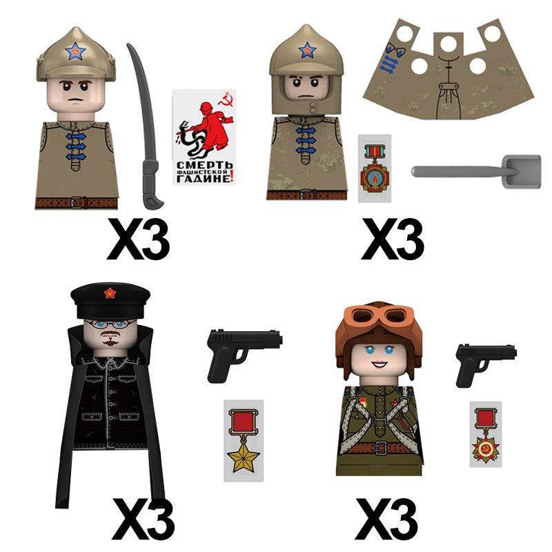 MOC Militär Sowjetischer US-Soldat Figur Baustein Kavallerie Pilot Westlicher Cowboy Detektiv Waffe Schwert Umhang Kinder Spielzeug Geschenk K148