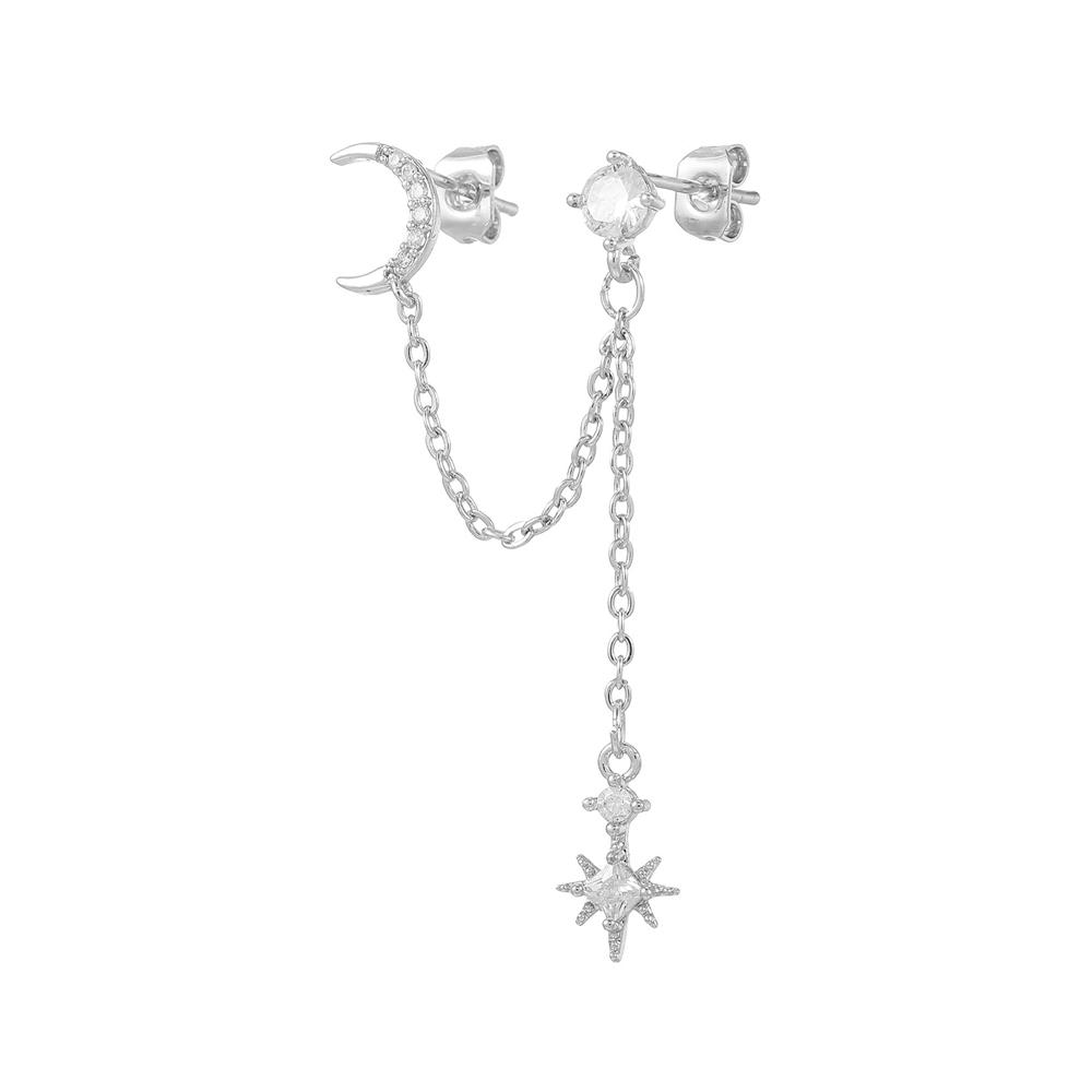 Design Stainless Steel Cubic Zirconia Star Moon Dangle Earrings Personality Chain Drop Earring Ear Clips Piercing Jewelry