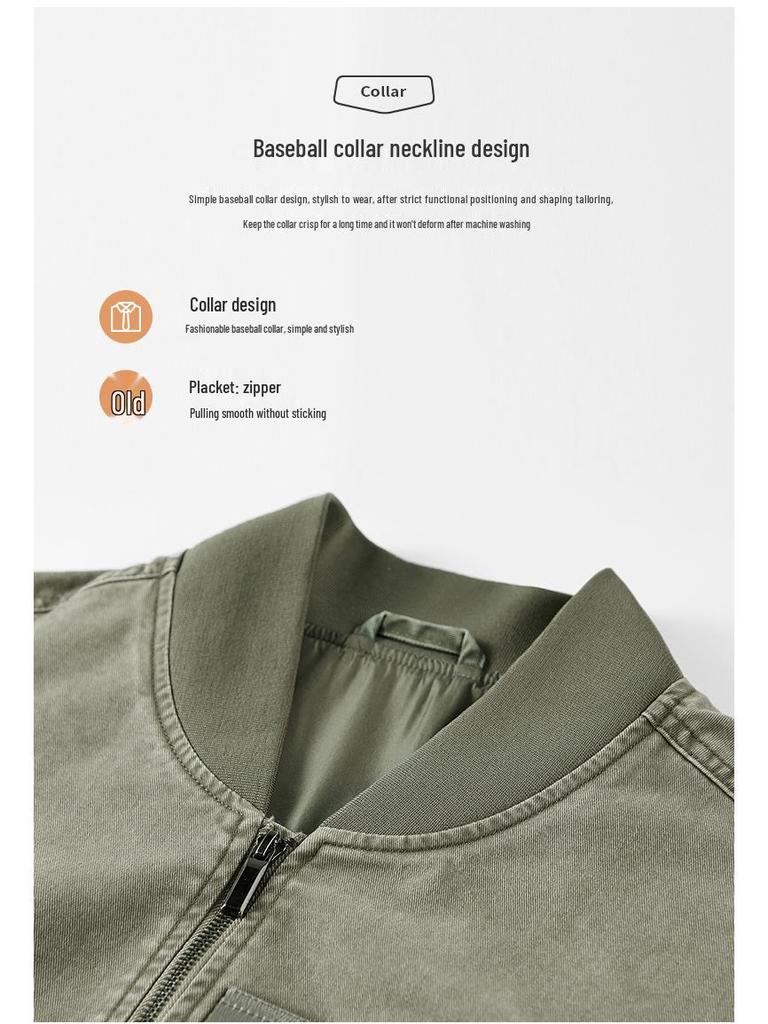Men's Cotton Flight Jacket - Casual Air Force Baseball Collar Outerwear