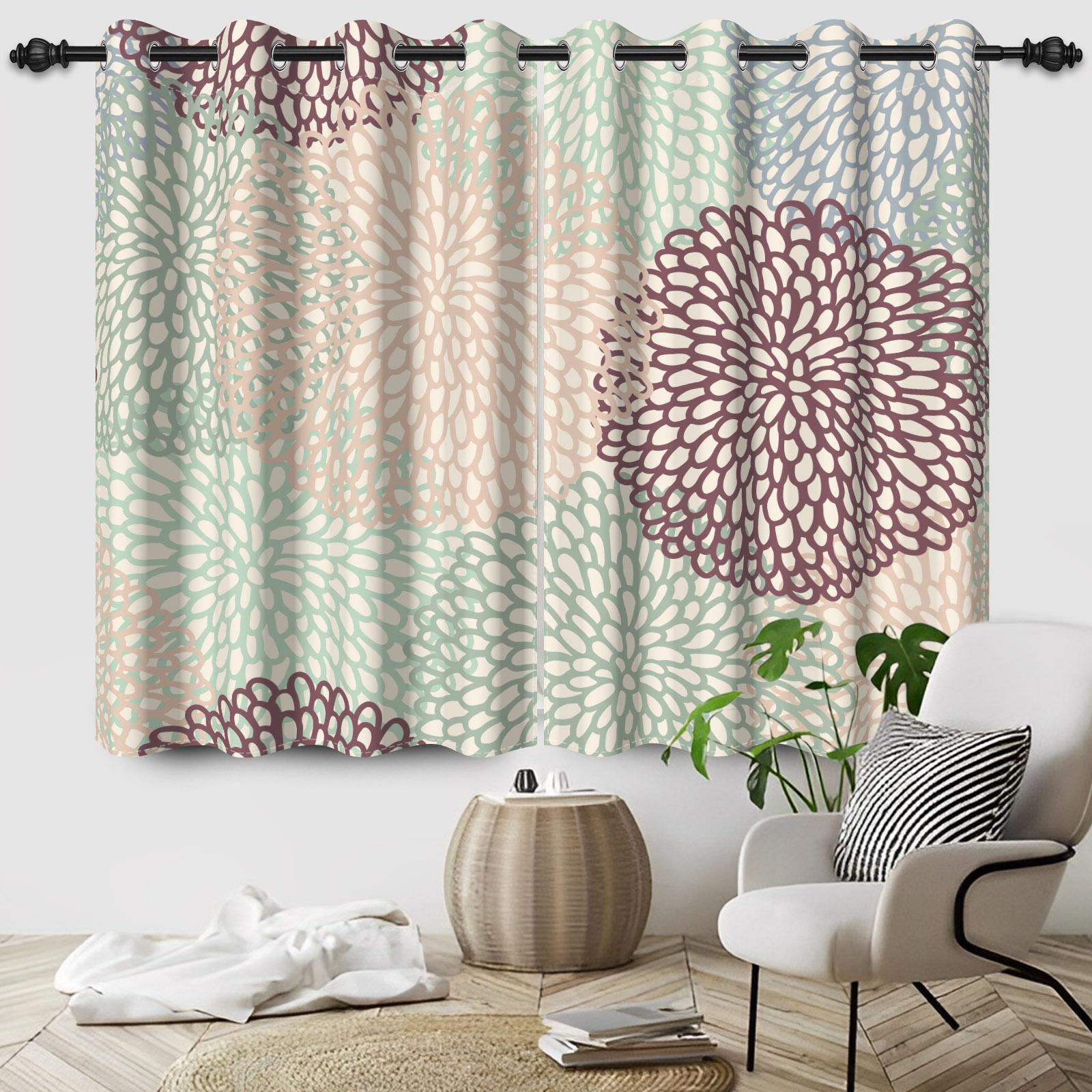 

2Pcs/Set Green Floral Polyester Window Curtains Pastoral Style Nature Flowers Leaves Bathroom Bedroom Decor Blackout Curtains 53x115cm 2pcs&Grommet Top