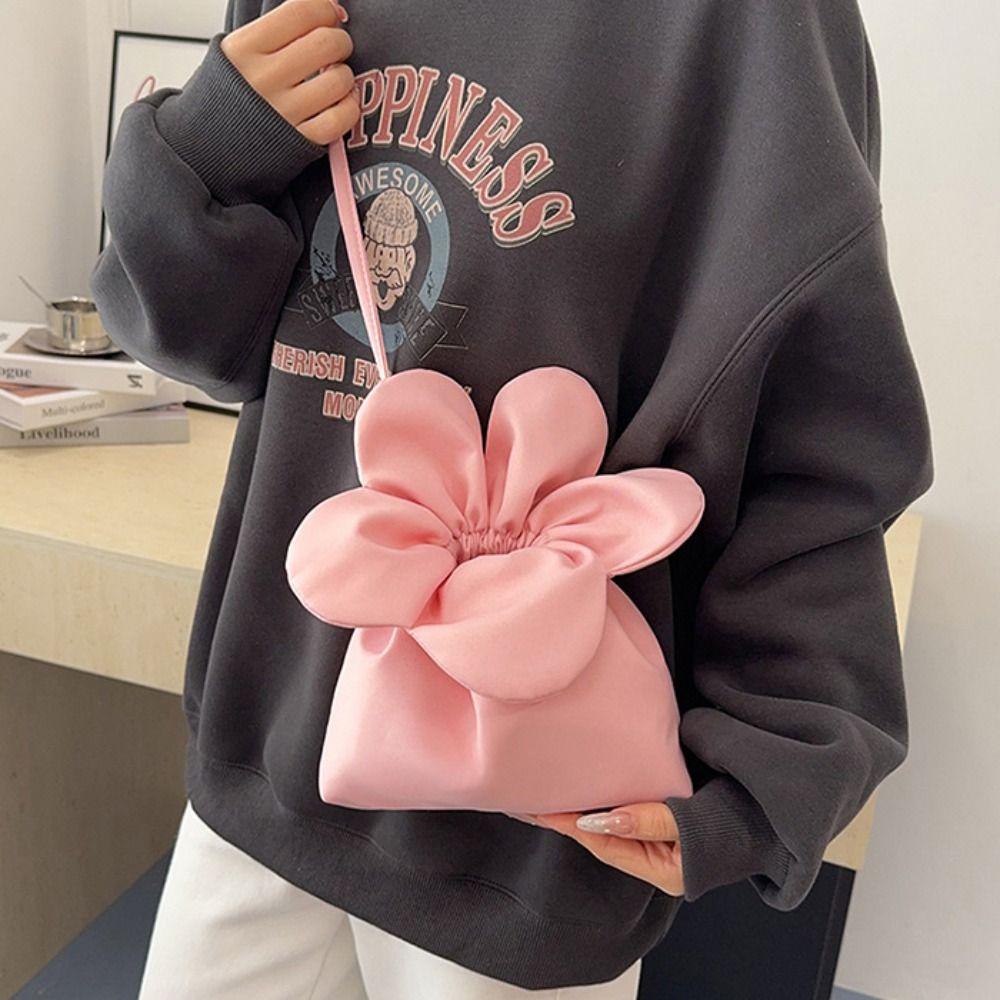Korean Style Small Flower Bag Cute Canvas Shoulder Bag Flower Drawstring Crossbody Bag  Student