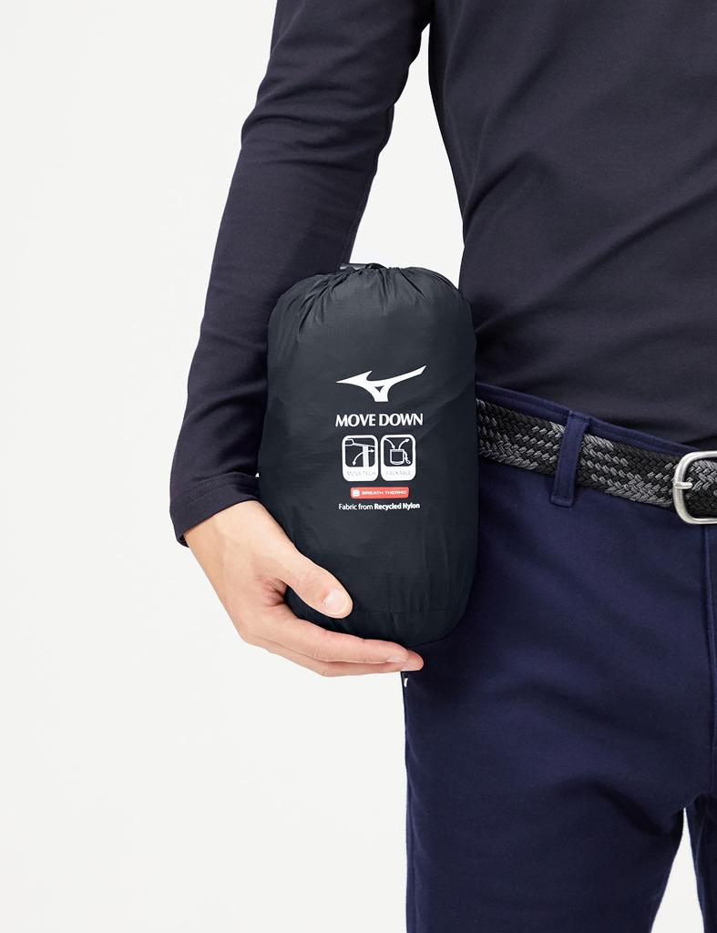 Mizuno Breath Thermo Move Down Golf Recycled Size L Wear, Moisture-Wicking, Heat-Generating, Materials, Men's, Black, (E2ME2505)