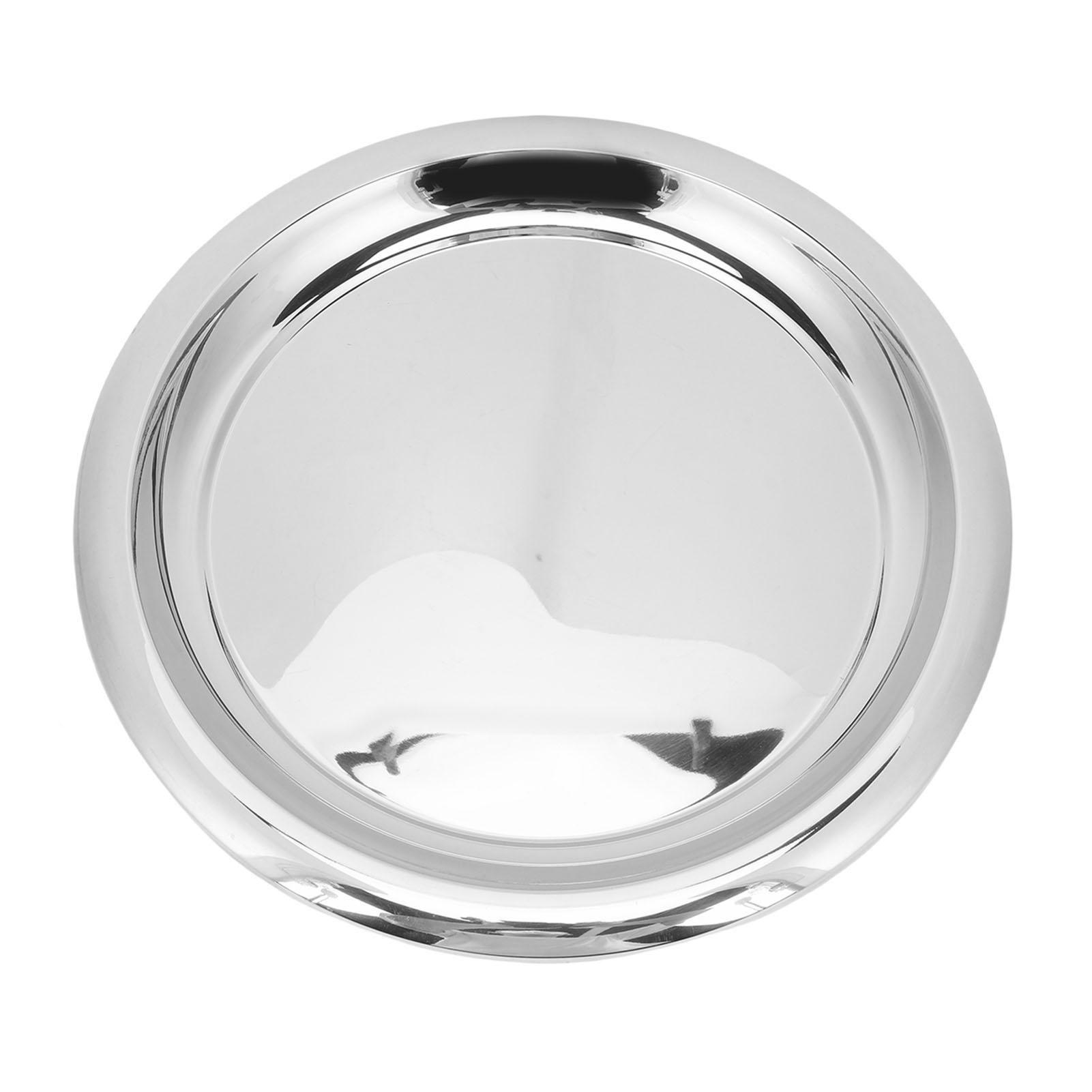 

Stainless Steel Round Serving Tray 35cm Mirror Polished Metal Silver Bar Tray Circular Serving Platter for Drinks L