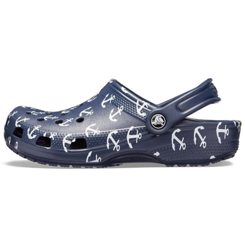 Crocs Classic Clog Nautical Print Hole Sandals Dark Blue