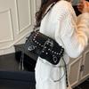 Trendy Punk Style Armpit Bag Large Capacity Underarm Bag Vintage Style Handbag Rivet Design Shoulder Bag For Women