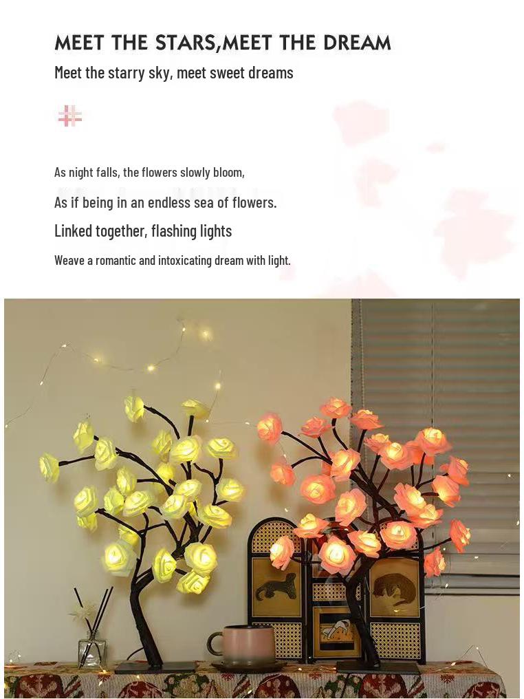 USB Dual Switch LED Rose Flower Tree Light - Table Decoration Night Light