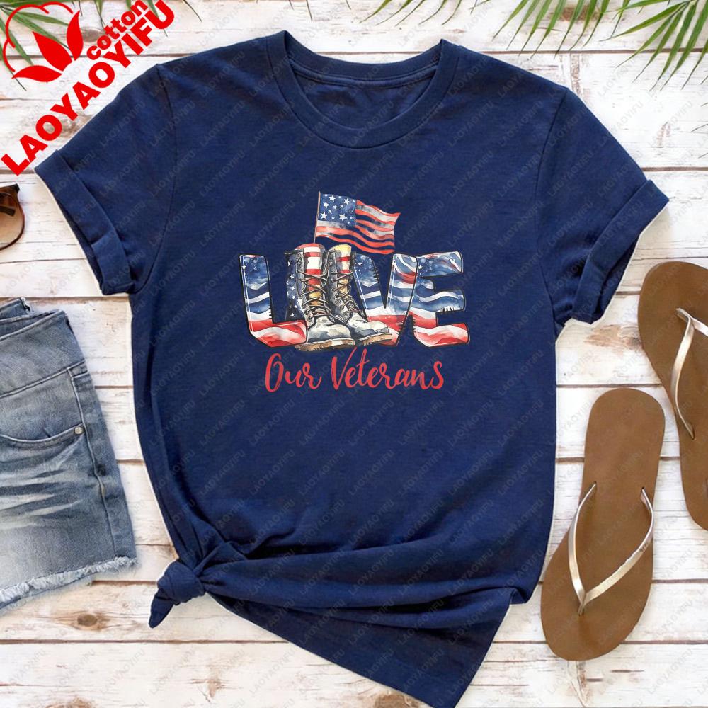Love Our Veterans Shirt Womens Veterans Shirt Military Tops for Women  Army Wife Printed  Tees High Quality Cotton T Shirt