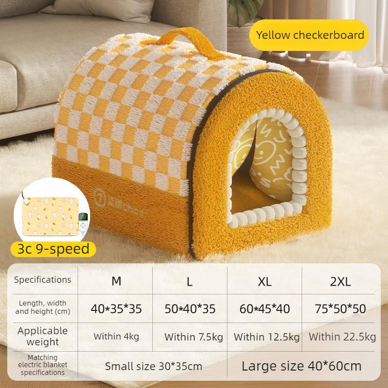 Winter Warm Heated Cat Beds House Timed Electric Blanket Closed Cat House Kitten Kennel 9-level Temperature Control Cat Tent