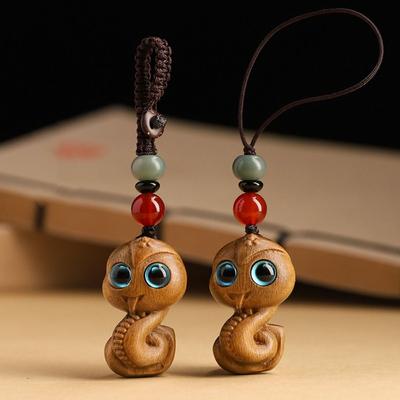 2PCS Schlange Schlüsselanhänger Holz Tasche Telefon Kette kreative Schlange Neujahr Anhänger Frühling Festival