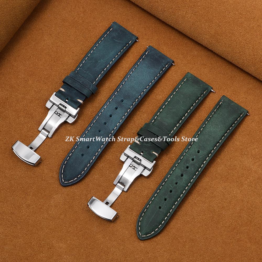 16/18/20/22/24mm Stitching Cowhide Strap for Omega for Wrist Bracelet for Seiko Vintage Leather Watch Band Butterfly Buckle Belt