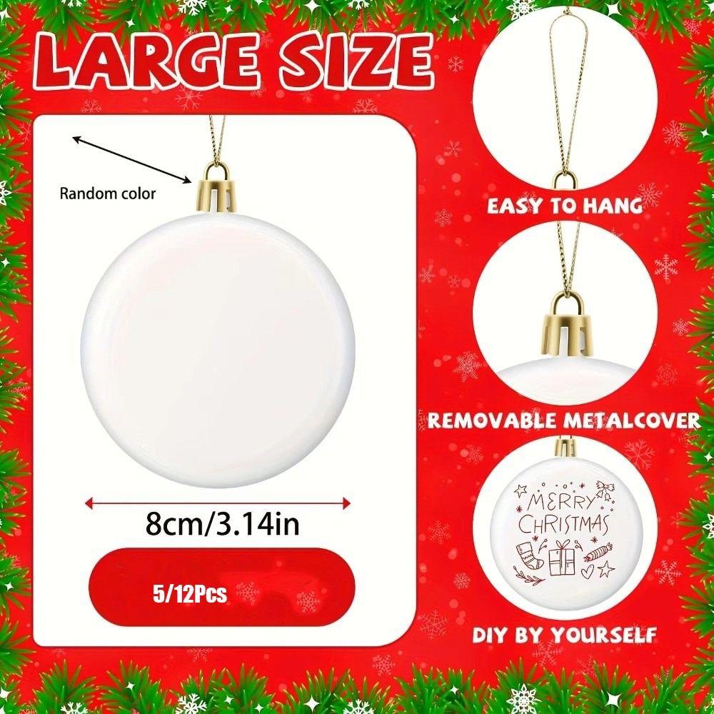 5/12PCS 8cm Christmas Blank White Ball Ornaments Painting DIY Christmas Tree Hanging Decorations with Golden Hanging Loop
