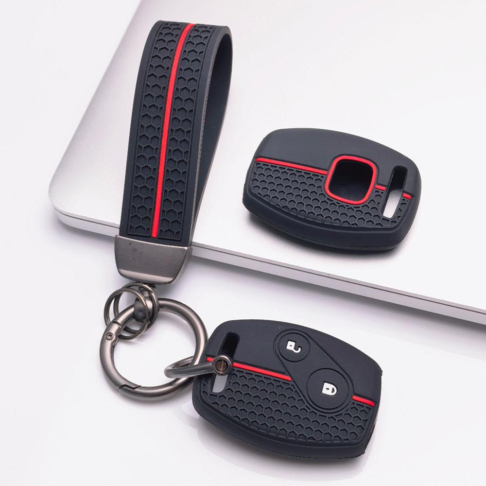 Premium Silicone Car Key Fob Cover For Honda Fit Civic Accord CRV HRV Jazz With Keychain Soft Silicone Car Interior Accessories Anti-Scratch