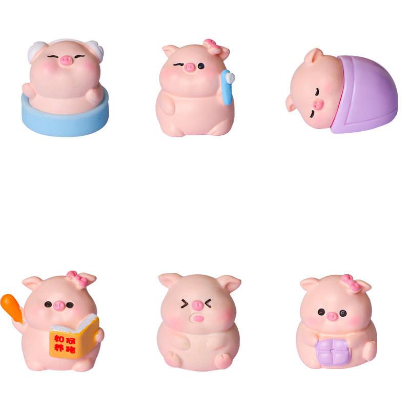 6Pcs/set Creative Cute Study Piggy Doll Miniatures Resin Animal Ornaments DIY Fairy Garden Decoration Micro Landscape